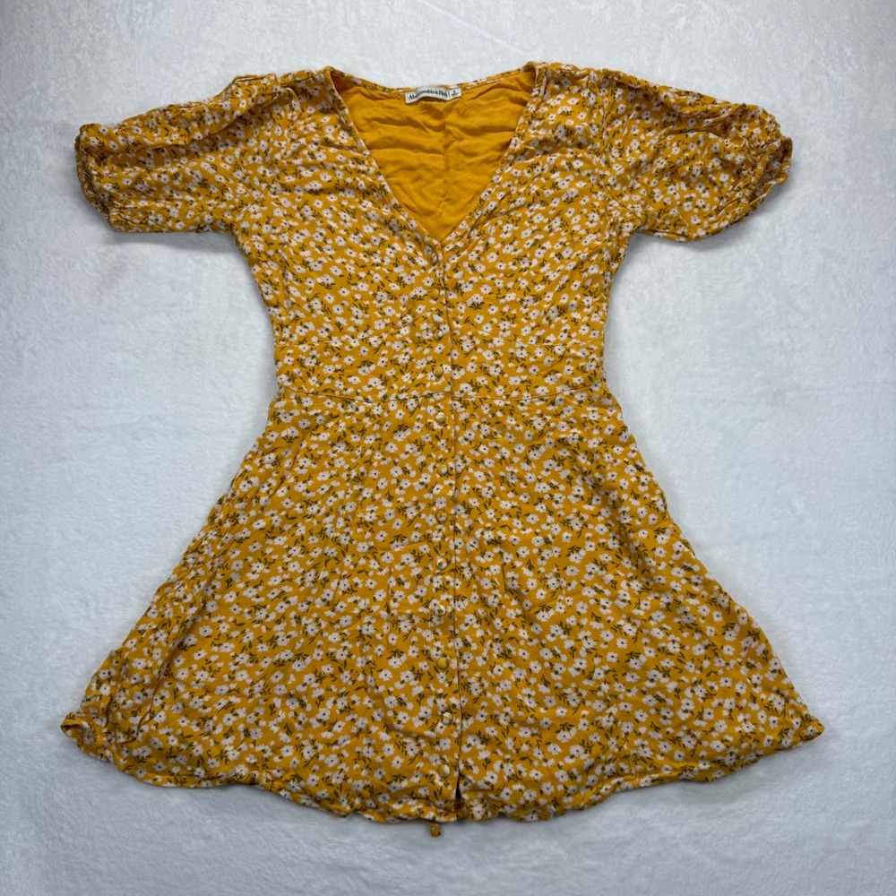 Abercrombie‎ & Fitch Floral Mini Dress V Neck Short Sleeve Yellow Size S